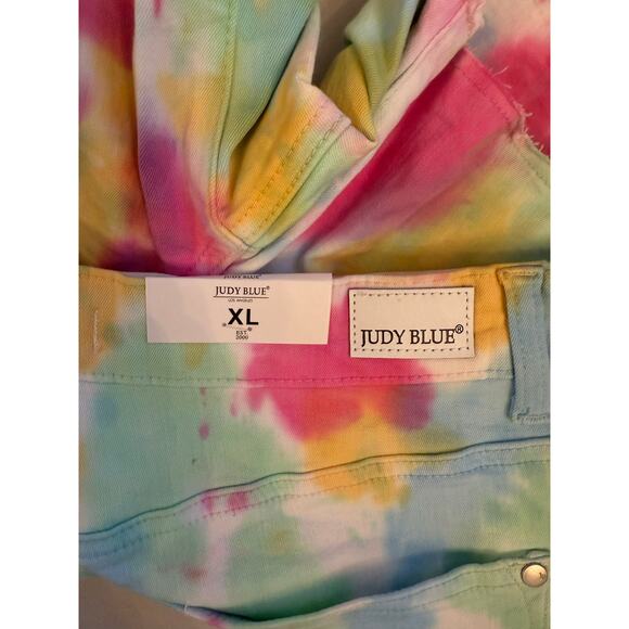 050 Judy Blue NWT Women's Cut Off Tie Dye Swirl Pastel Shorts Size XL Stretch - Picture 3 of 7